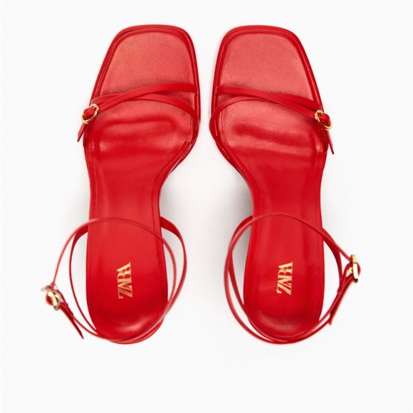 ZARA RED STRAPPY HEELED 100% LEATHER SANDALS - Picture 8 of 11